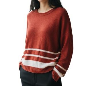 SO Sweater Top Size Medium Long Sleeve Red White Lightweight Knit Drop Shoulder